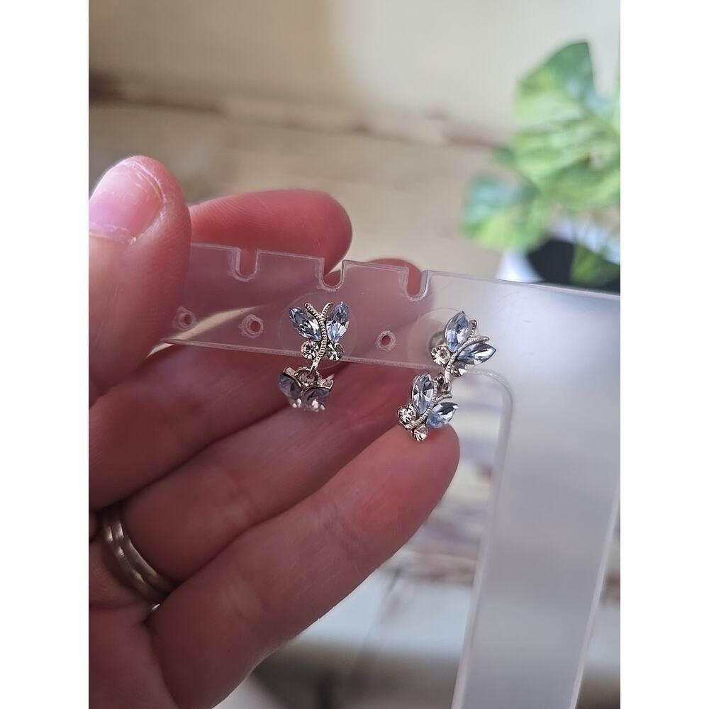 Vtg Silver Y2k Butterfly‎ Faceted Gemstone Fashion Jewelry Stud Dangle Earrings